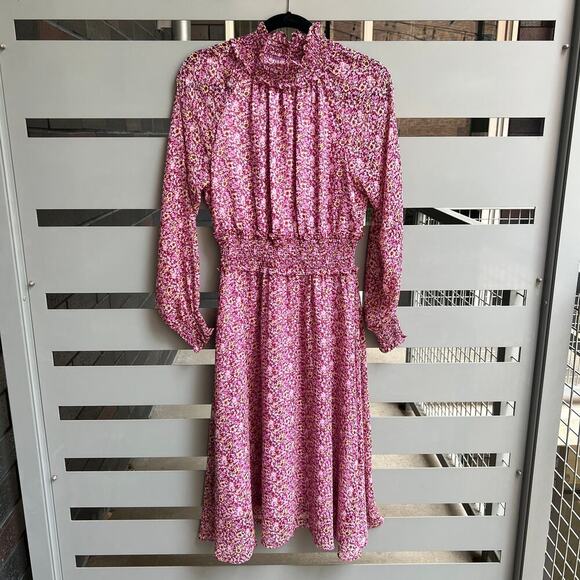 OPT Pink Floral Chiffon Midi Sun Dress Size S - Picture 2 of 7